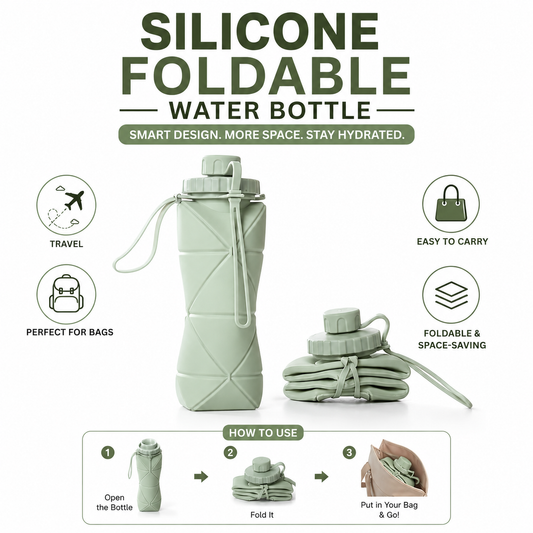 Silicone Foldable Water Bottle 600ml – Portable Reusable Bottle for Travel & College
