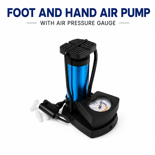 Foot & Hand Air Pump with Pressure Gauge – Portable Tire Inflator for Car, Bike & Motorcycles