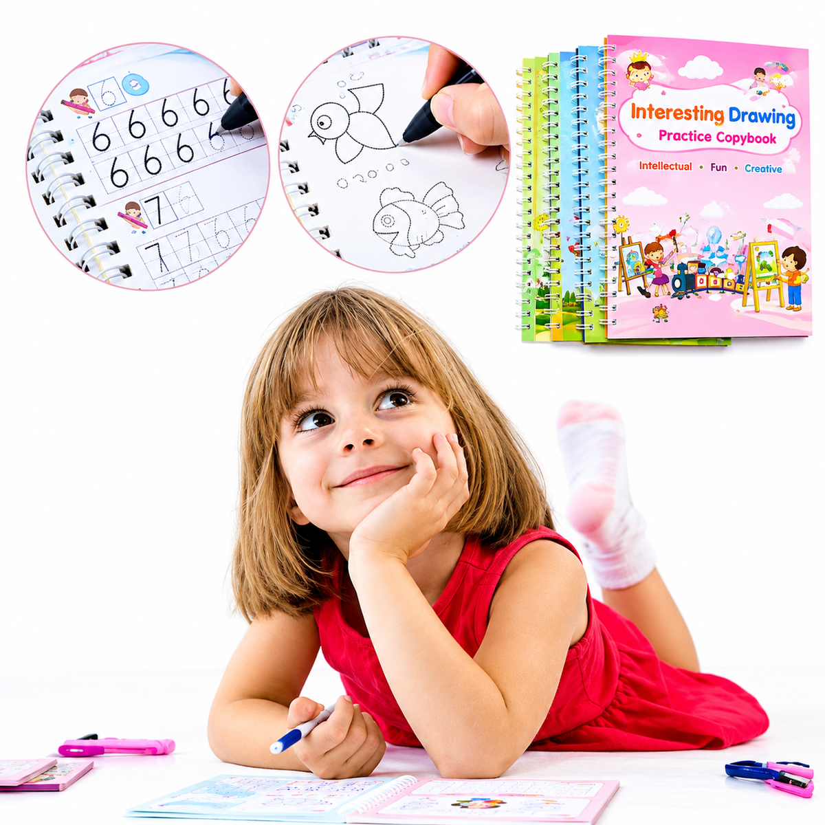 Sank Magic Practice Copybook Set for Kids – 4 Reusable Handwriting Books with Pen & 10 Refills