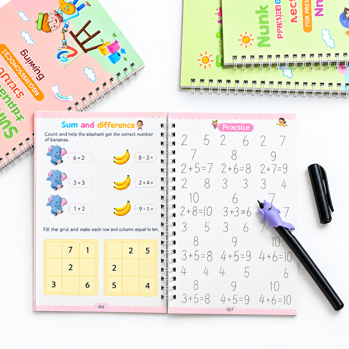 Sank Magic Practice Copybook Set for Kids – 4 Reusable Handwriting Books with Pen & 10 Refills