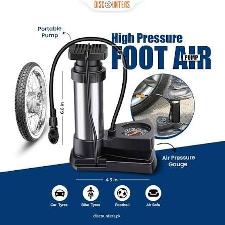 Foot & Hand Air Pump with Pressure Gauge – Portable Tire Inflator for Car, Bike & Motorcycles