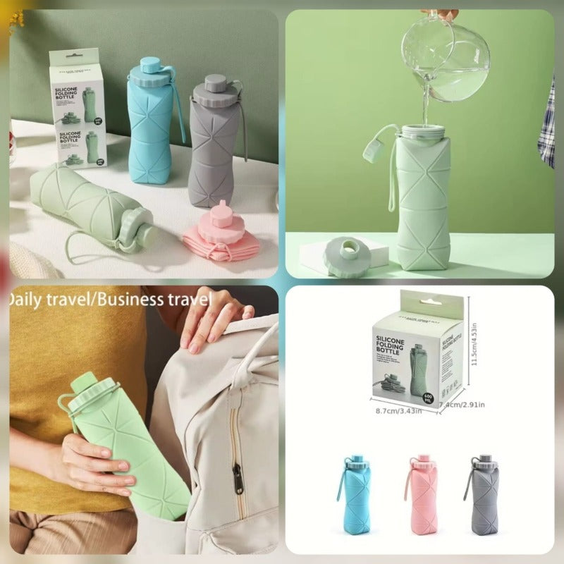 Silicone Foldable Water Bottle 600ml – Portable Reusable Bottle for Travel & College