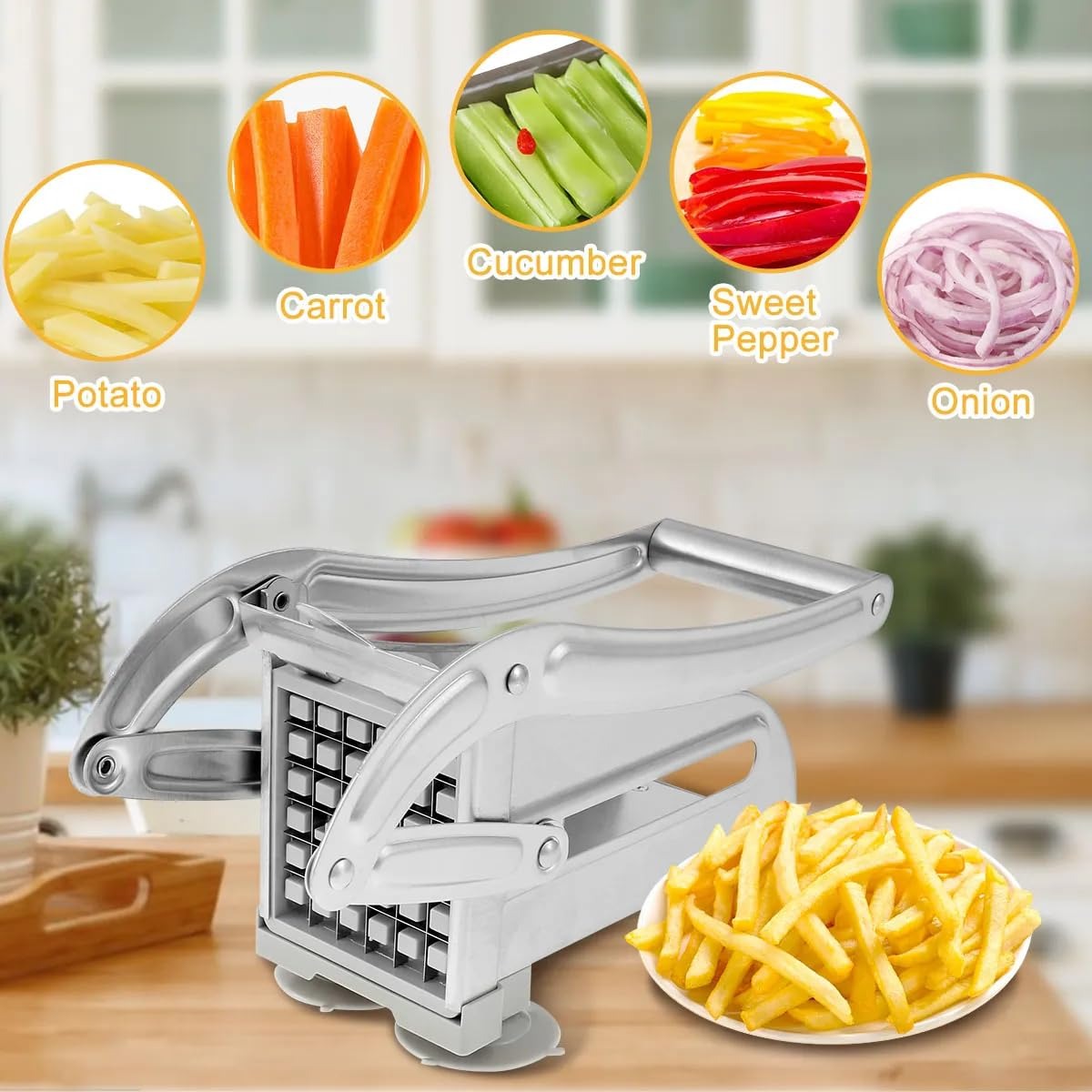 Stainless Steel French Fries Potato Cutter – Easy Potato Slicer