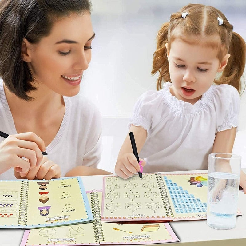 Sank Magic Practice Copybook Set for Kids – 4 Reusable Handwriting Books with Pen & 10 Refills